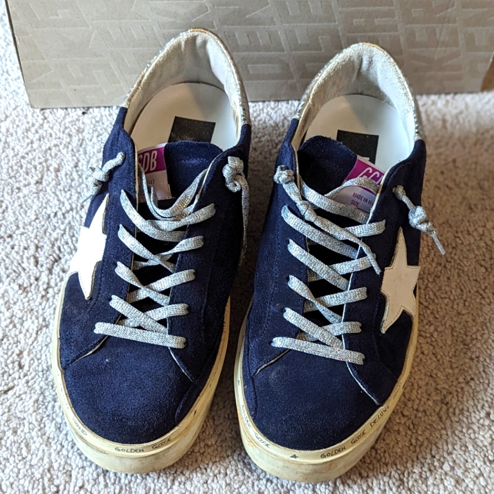 Golden Goose Navy Suede Hi Star Sneakers